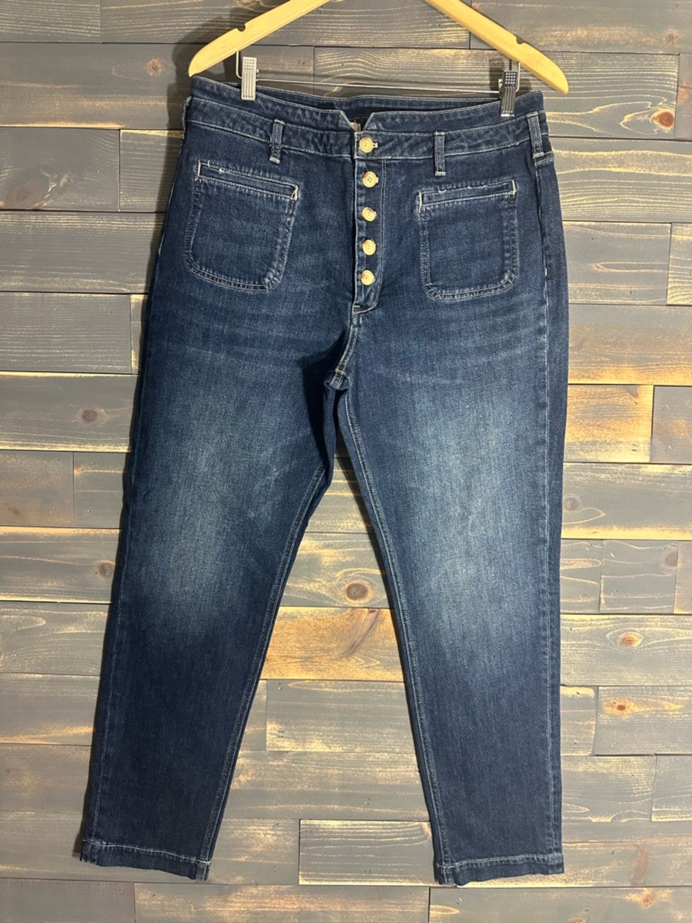 NWOT Pilcro and the Letterpress Dark Blue High Rise Slim Jeans with Button-Fly